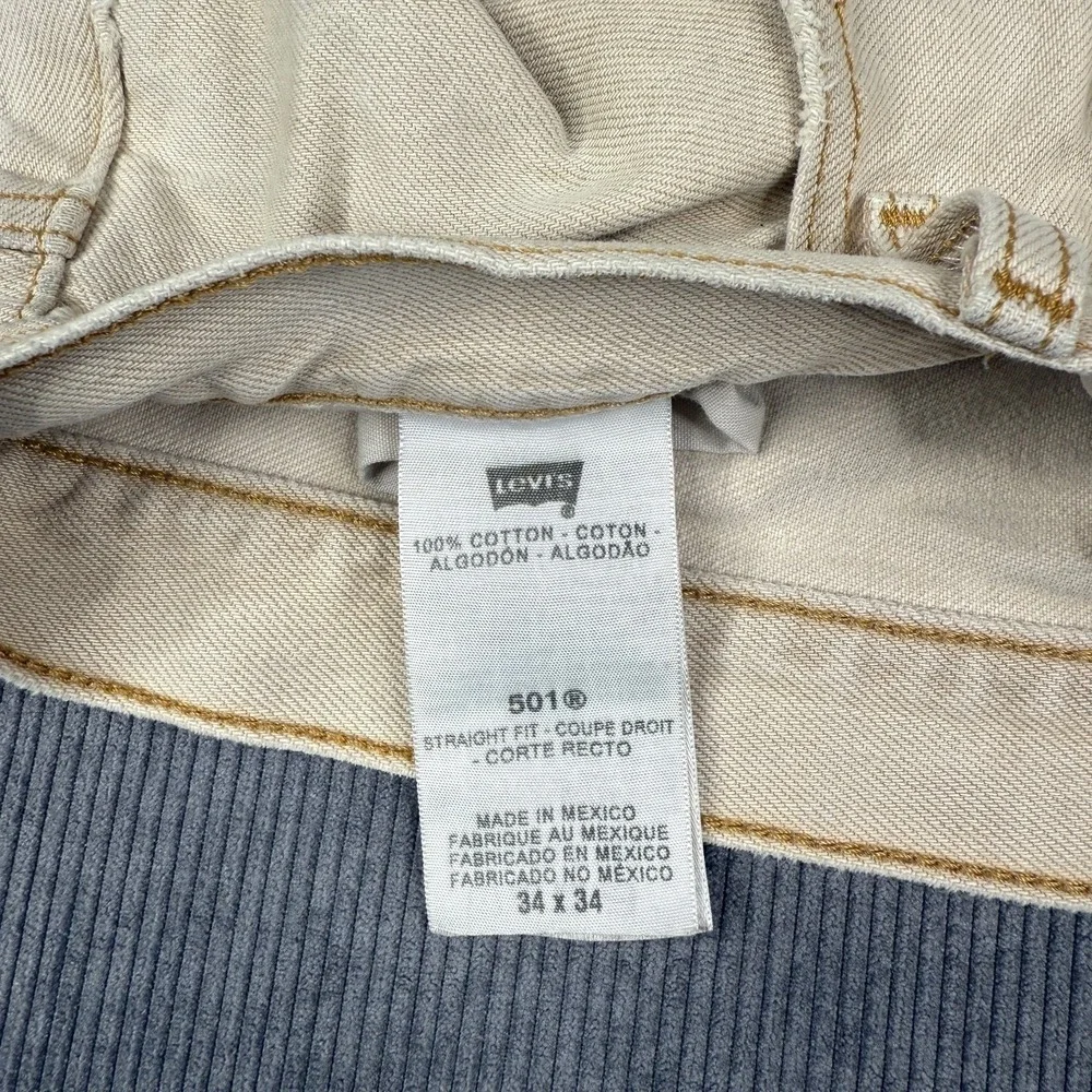 Levis 501 Original Fit Jeans Mens 34x34 Tan Beige Straight Leg Button Fly